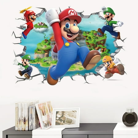 Gusuhome Mario Wall Sticker Decal for Kids 3d Cartoon Detachable PVC for Kids Boys Room Bedroom Wall Decor, 16 inches x 24 inches
