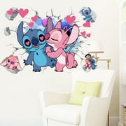 Gusuhome Stitch Wall Decal Sticker for Kids Cartoon Pink 3d Lilo and Stitch Peel and Stick Wall Decal for Bedroom Living Room Home Decor 16 inches x 24 inches