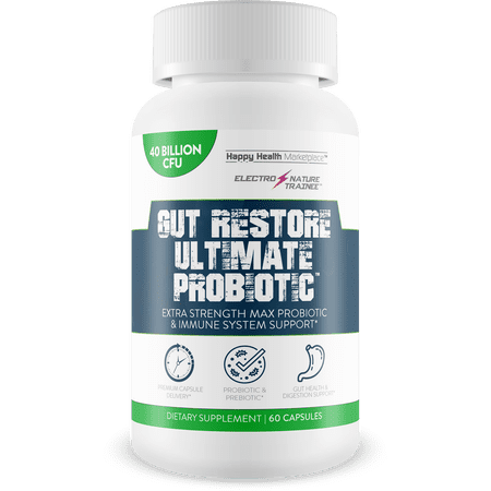 Gut Restore Ultimate Probiotic - Restore Your Health and Body Balance with Probiotics - Natural Immune Support - Balance Blood Health - Improved Energy - Improved Mood - 60 Count