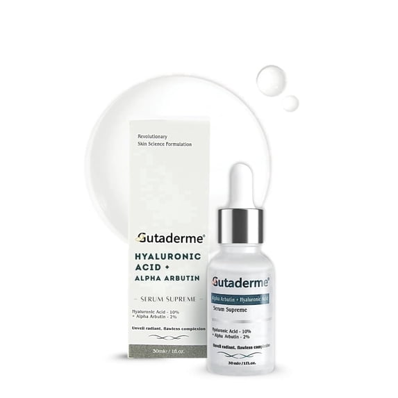 Gutaderme Alpha Arbutin + Hyaluronic Acid Serum for Face - Dark Spot Correction, Nourishing Elegance, Anti-Aging & Hydrating, Face Serum & Hylunaric Acid Moisturizer, 30ml/1fI.oz