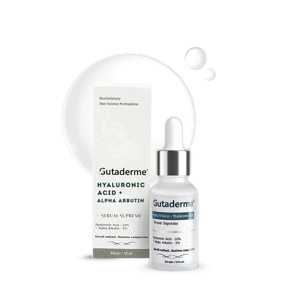 Gutaderme Alpha Arbutin + Hyaluronic Acid Serum for Face - Dark Spot Correction, Nourishing Elegance, Anti-Aging & Hydrating, Face Serum & Hylunaric Acid Moisturizer, 30ml/1fI.oz