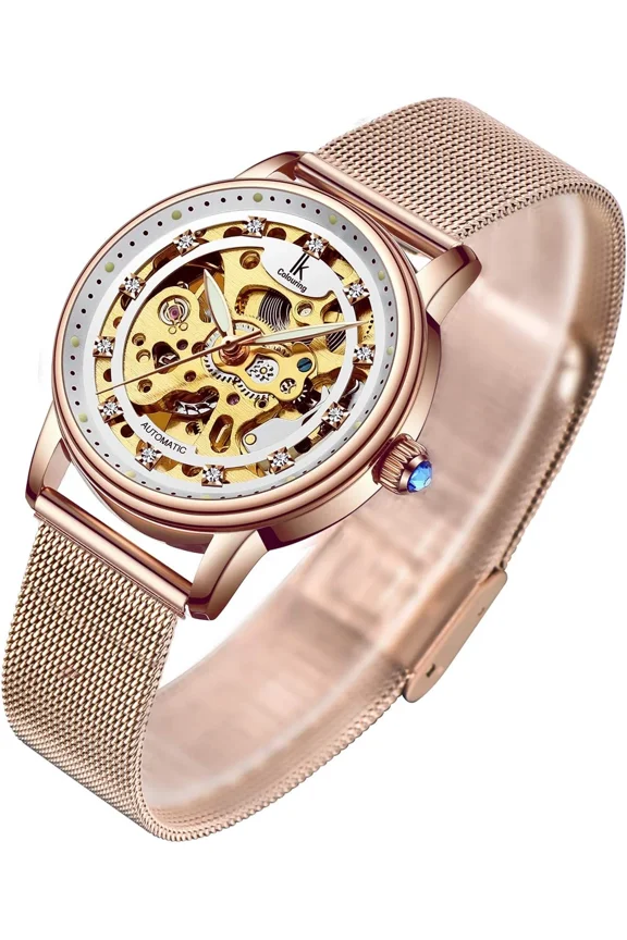 Gute Women'S Watch Luxury Mechanical Stainless Steel Skeleton Steampunk Automati