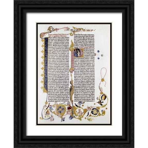 Gutenberg, Johann 14x18 Black Ornate Wood Framed with Double Matting Museum Art Print Titled - Gutenberg Bible