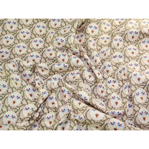Gutermann 100% Cotton Fabric, Beige Birds Heart Print for Quilting, Dressmaking & Bag Making, 55" Wide, By the Yard