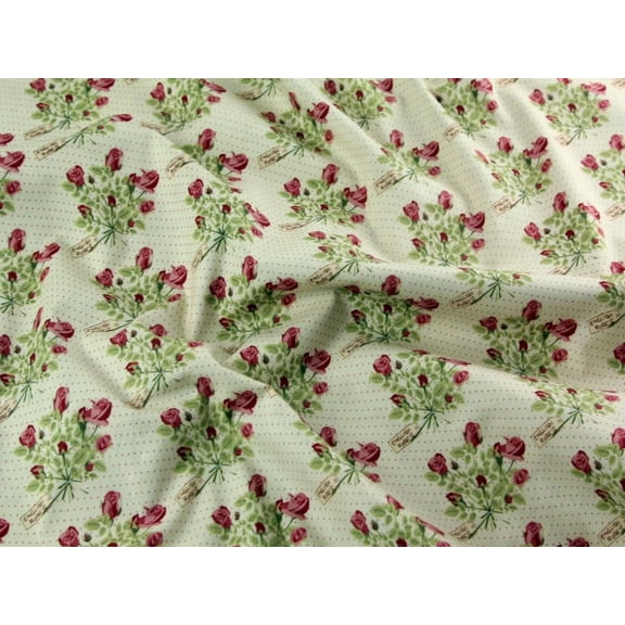 Gutermann 100% Cotton Fabric, Cream Flower Print for Quilting, Dressmaking & Bag Making, 55" Wide, By the Yard