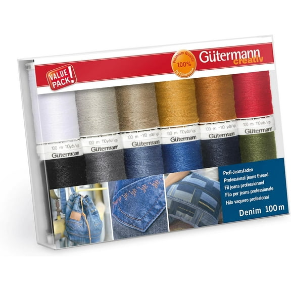 Gutermann Thread Set: Denim: 12 Spools x 100m: Assorted Shades