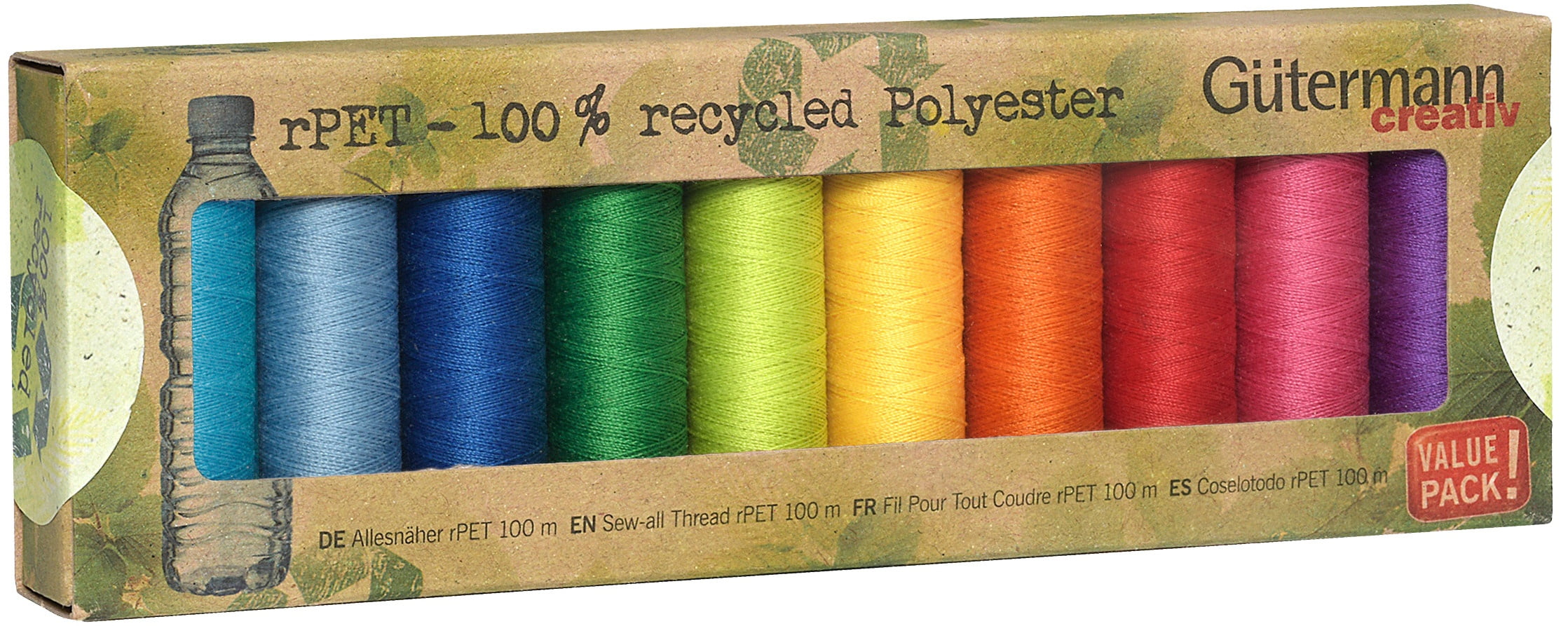Gutermann rPET Polyester Sew-All Thread Set - 10 Spools-Bright