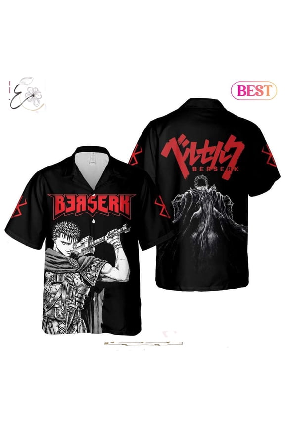Guts Black Hawaiian Shirt Berserk Anime Shirt for Men Women