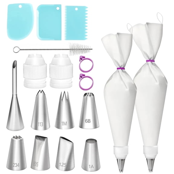 Piping Bags and Tips Set, Piping Bags Reusable 12" & 14" Cotton, 19-Piece Frosting Piping Kit for Baking with Pastry Bags and Tips, Cake Decorating Kit with Coupler