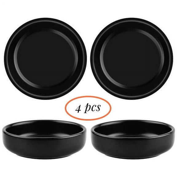 Gutsdoor 3.5" Ceramic Soy Sauce Dishes Dipping Dishes Set of 4 Small Porcelain Side Dish Multipurpose Dishware Single Color Black Seasoning Bowls