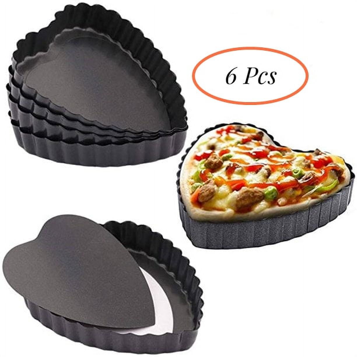 Gutsdoor 6 Pcs Heart Shape Mini Tart Pan 4 Inch with Removable Bottom Quiche Pan Nonstick Round