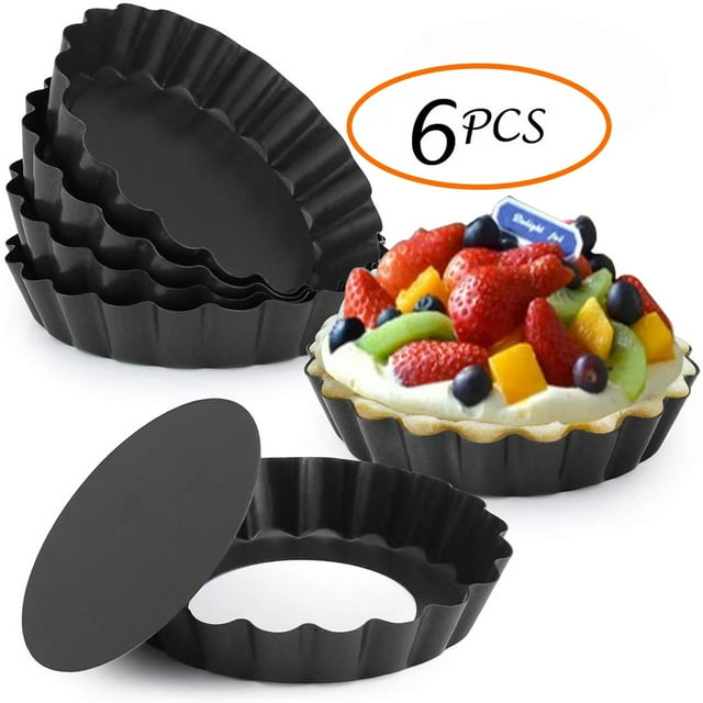 Gutsdoor 6Pcs Removable Bottom Mini Tart Pan 4 Inch Quiche Pan Nonstick