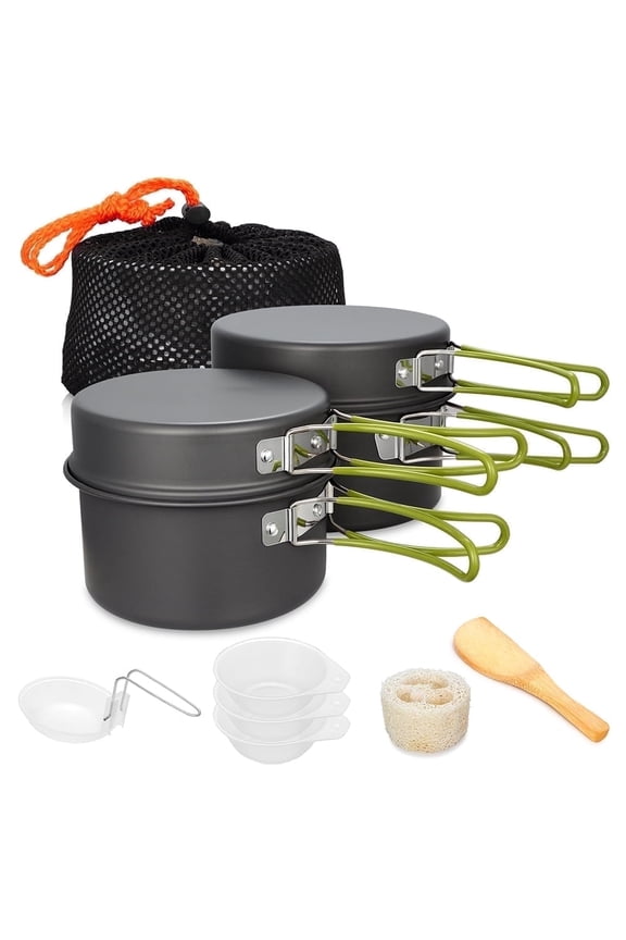 Camping Cookware Set Camping Gear Campfire Utensils Non-Stick Cooking Equipment Lightweight Stackable Pot Pan Bowls with Storage Bag for Outdoor Hiking
