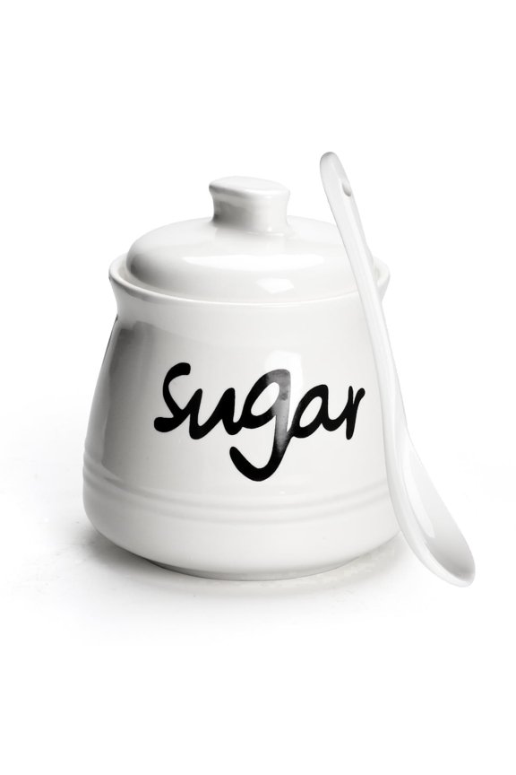 Ceramic Sugar Bowl with Lid and Spoon 12 Ounces Porcelain Jar Dispenser Coffee Sugar Container(White)
