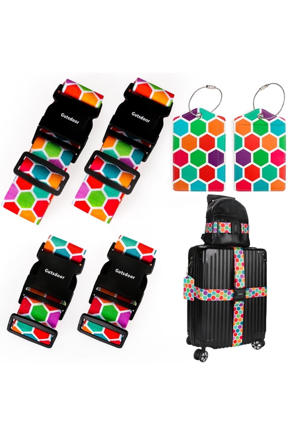 Luggage Straps for Suitcases, Add a Bag Luggage Strap & Luggage Tag Set, Adjustable Luggage Belt Suitcase Strap Travel Bag Accessories