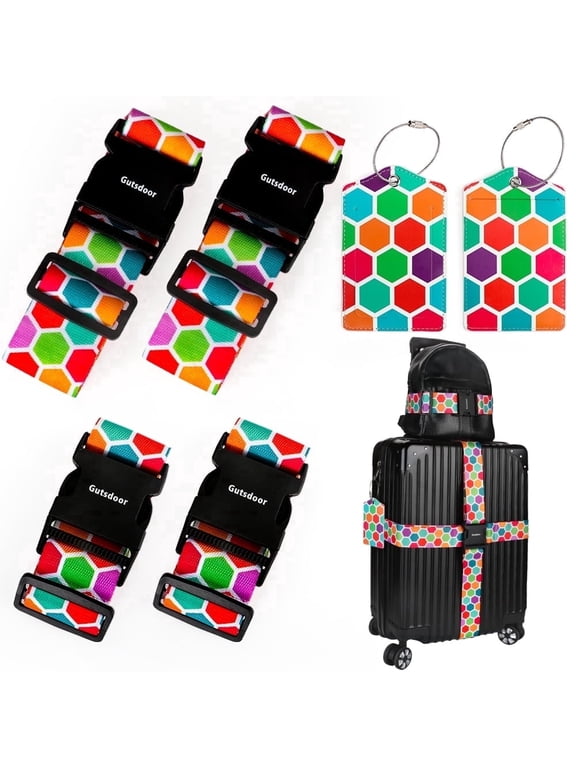 6 Pack Luggage Straps for Suitcases, Add a Bag Luggage Strap & Luggage Tag Set, Adjustable Luggage Belt Suitcase Strap Travel Bag Accessories