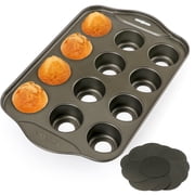 Gutsdoor Non-Stick Mini 12 Cavity Muffin Pan with Removable Bottom Cheesecake Carbon Steel