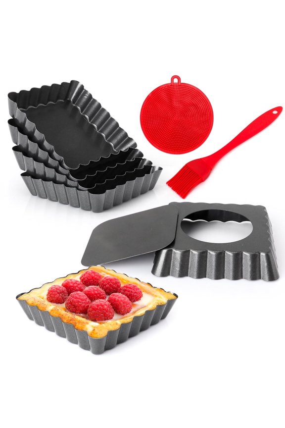 Mini Tart Pans Square 4 inch 6pcs with Removable Bottom, Nonstick Quiche Pan Mini Pie Pans