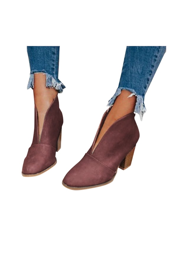 Boots for Women Fashion Slouchy Leather Ankle Chunky Block High Heels Slip On Short Booties Fall Winter Office Work Boots