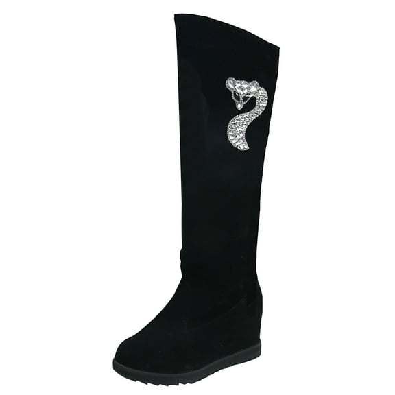 YLYL Boots for Women Knee High Wide Calf Boots Wedge Heel Boots Fashion Slip on Suede Long Boots Fall Winter Shoes