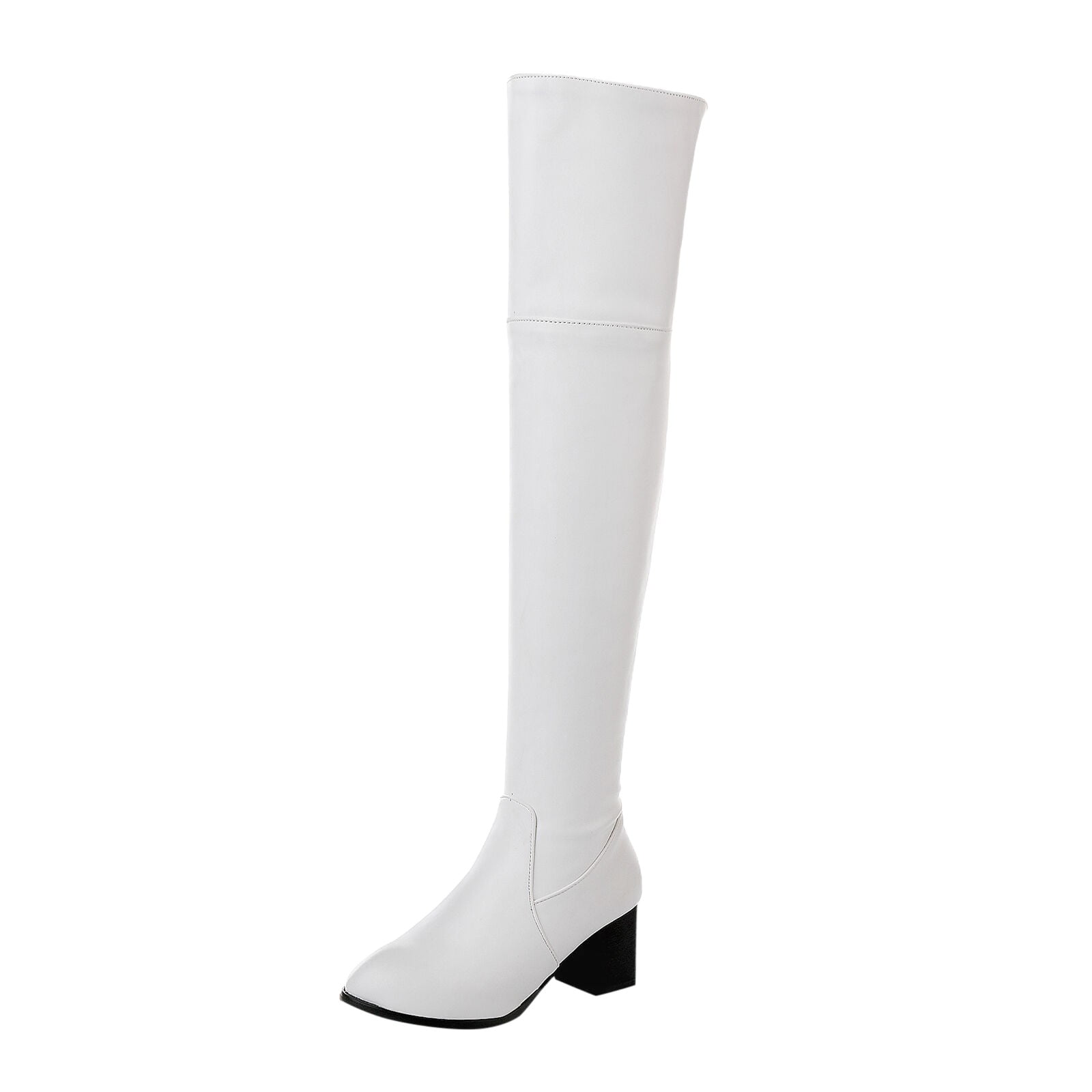 Zhsrin Women's Knee High Boots - Chunky Heel, Side Zipper, Faux Leather, Almond Toe, All-Season Wear - View #11