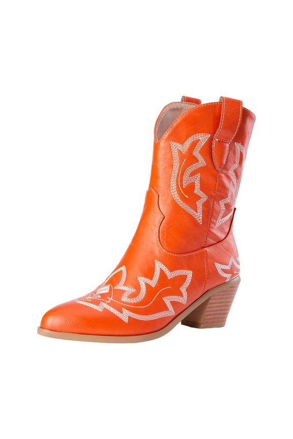 Cowboy Boots for Women Ankle Cowgirl Boots Western Pointed Toe Embroidery Stitched Low Heel Booties