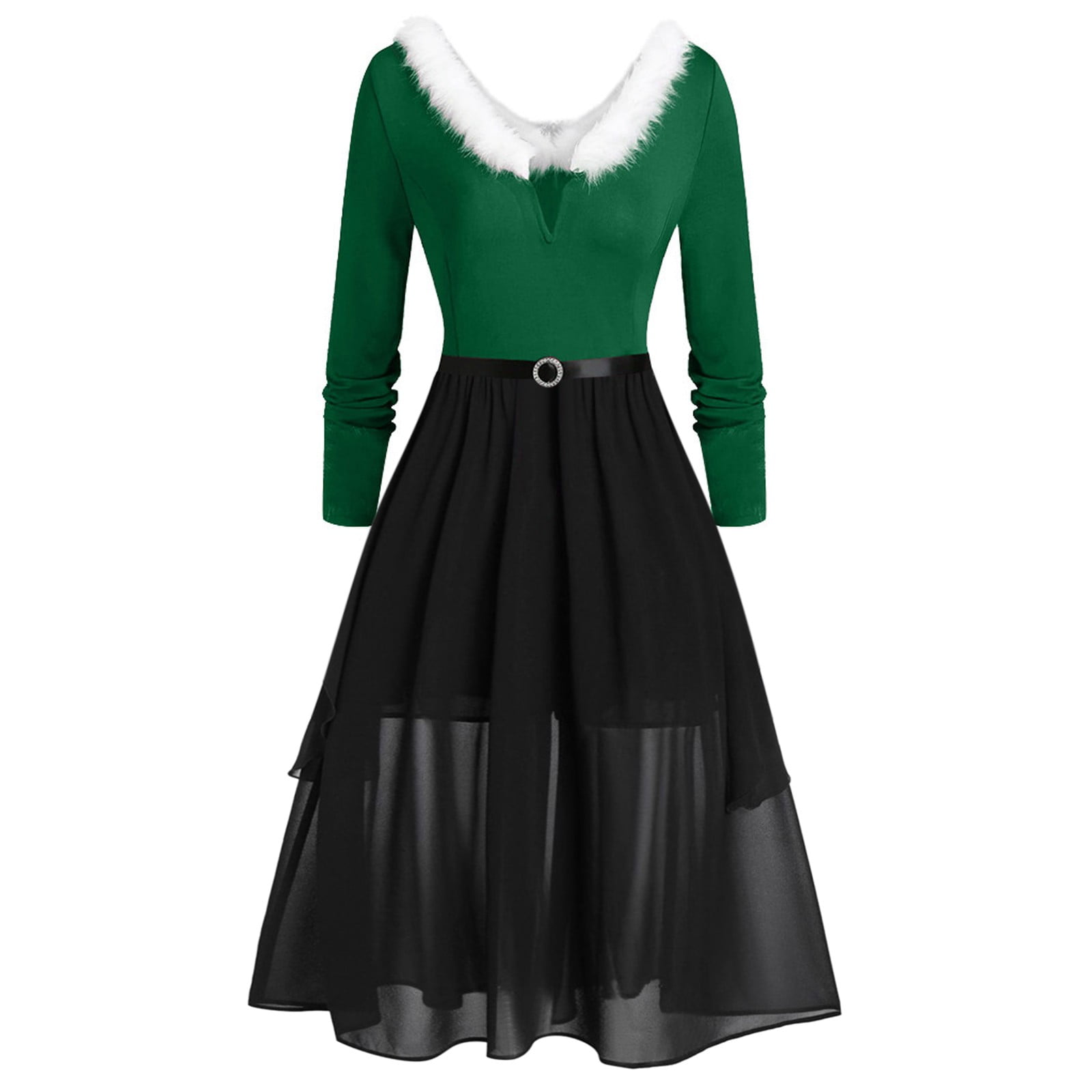 Guttear Elegance Christmas Dresses for Women Plush Trim Sparkling