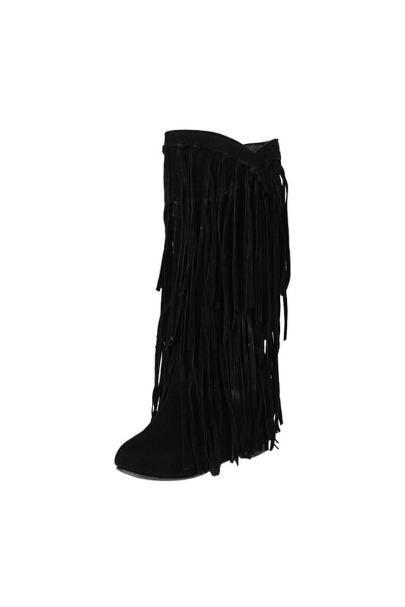 Fringe Cowboy Boots for Women Western Tassel Riding Cowgirl Boots Pull on Mid Calf Boots Fashion Buckle Boots