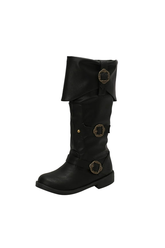Pirate Boots for Women Men Renaissance Steampunk Boots Halloween Gothic Button Leather Shoes