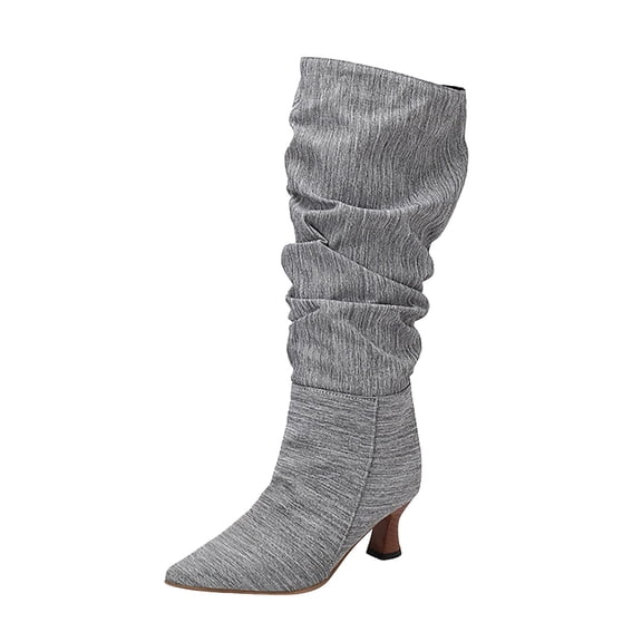YLYL Slouchy Boots for Women Mid Calf Boots Low Heel Fall Boots Knee High Kitten Heel Tall Boots
