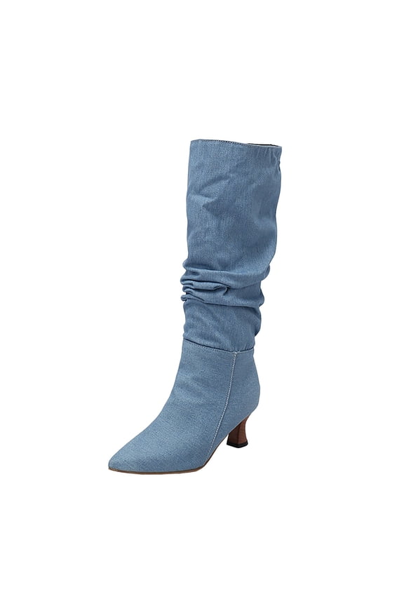 Women's Knee High Boots Pointed Toe Kitten Heel Pull on Dressy Casual Boots
