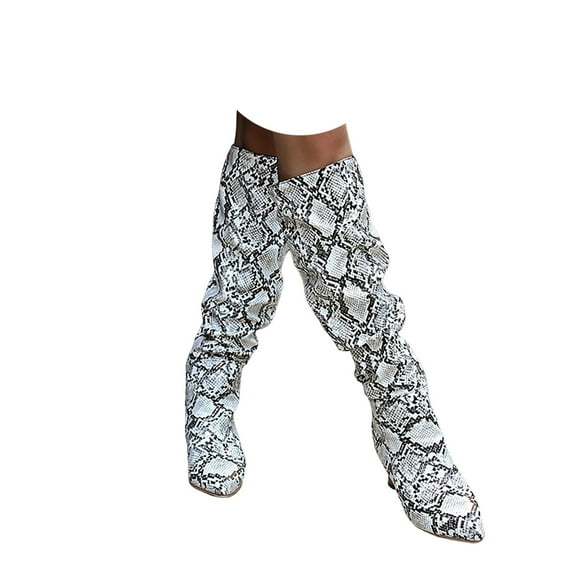 Guttear Snakeskin Boots Knee High Boots Women Sexy Stunning and Stylish Exquisite Pointed Toe Fine High Heels Pleated