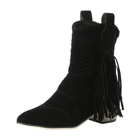 YLYL Tassel Ankle Cowboy Cowgirl Boots Woman Western Boots Pointed Toe Heel Pull on Boots