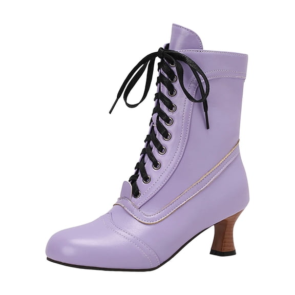Guttear Victorian Boots for Women Vintage Lace Up Ankle-High Booties Costume Goth Booties Halloween Witch Stuff Cuban Heel Granny Boots