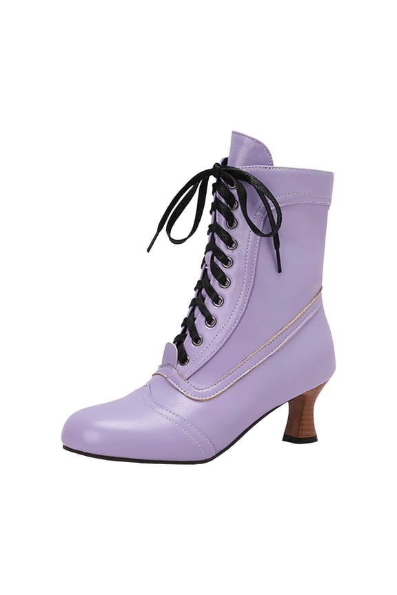 Victorian Boots for Women Vintage Lace Up Ankle-High Booties Costume Goth Booties Halloween Witch Stuff Cuban Heel Granny Boots
