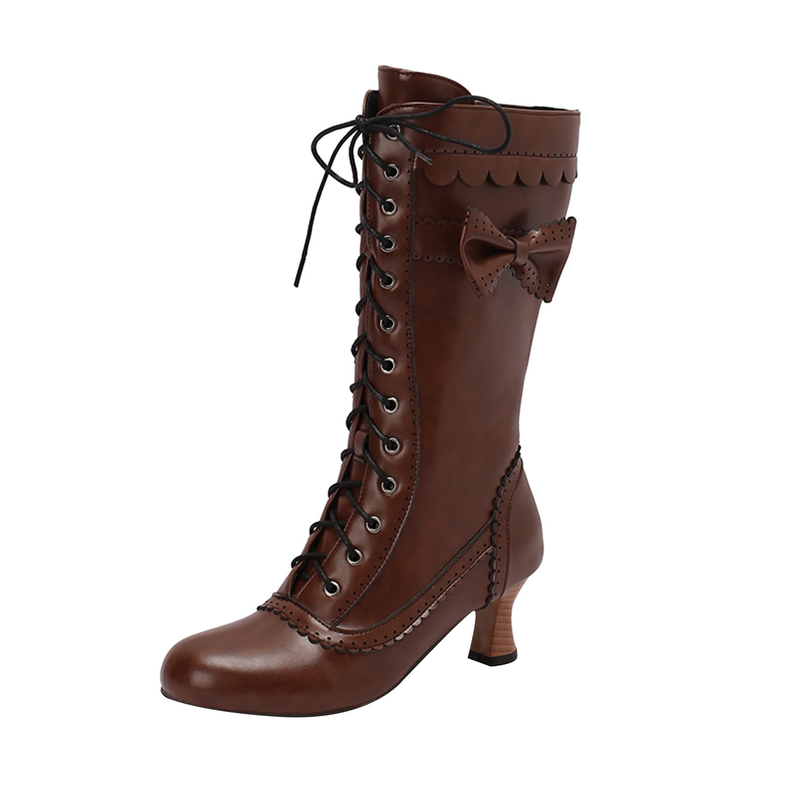 YLYL Women Gothic Victorian Boots Low Kitten Heel Mid Calf