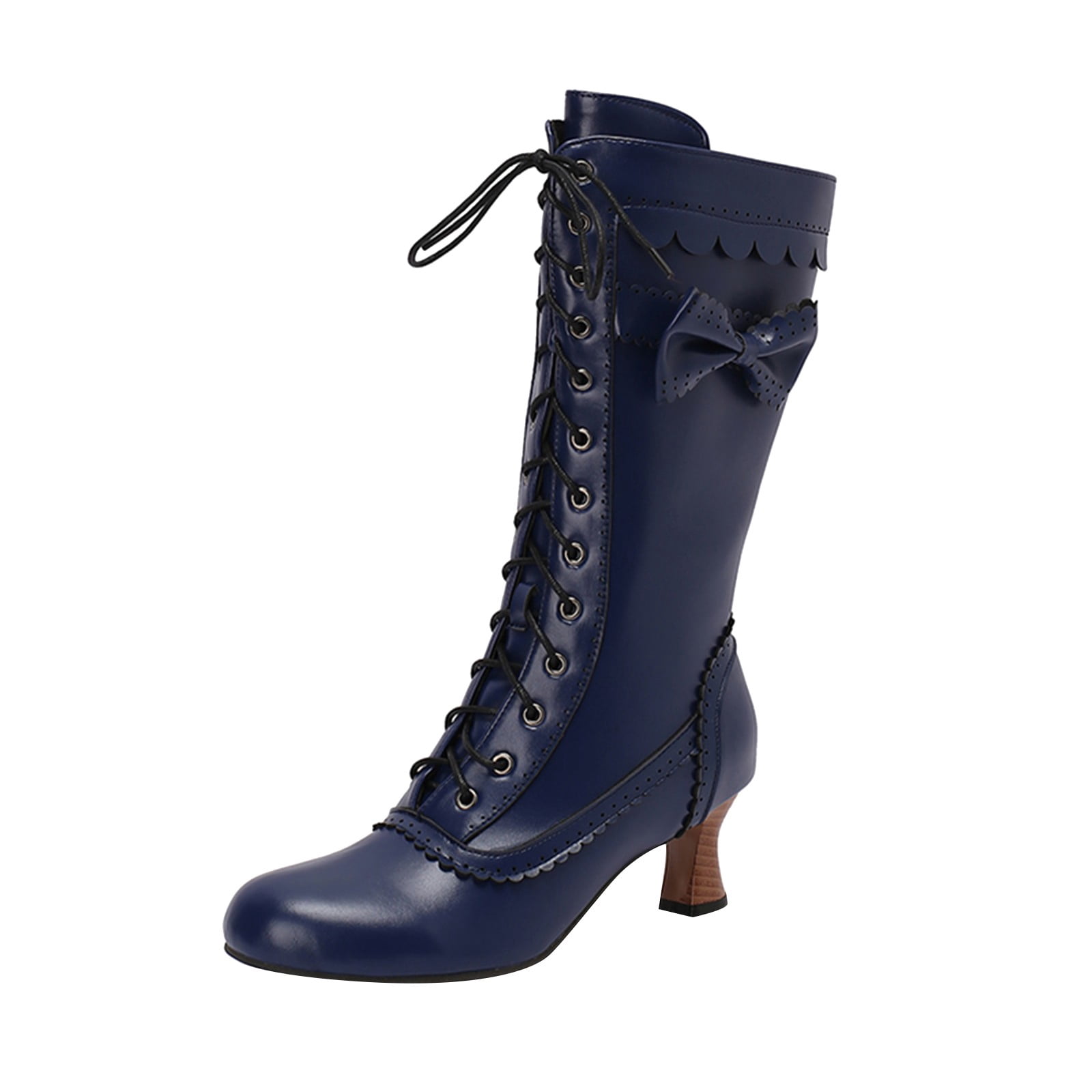 YLYL Women Gothic Victorian Boots Low Kitten Heel Mid Calf
