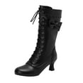 thumbnail image 1 of YLYL Women Gothic Victorian Boots Low Kitten Heel Mid Calf Boots Lace up Cute Bow Boots Witch Shoes, 1 of 9