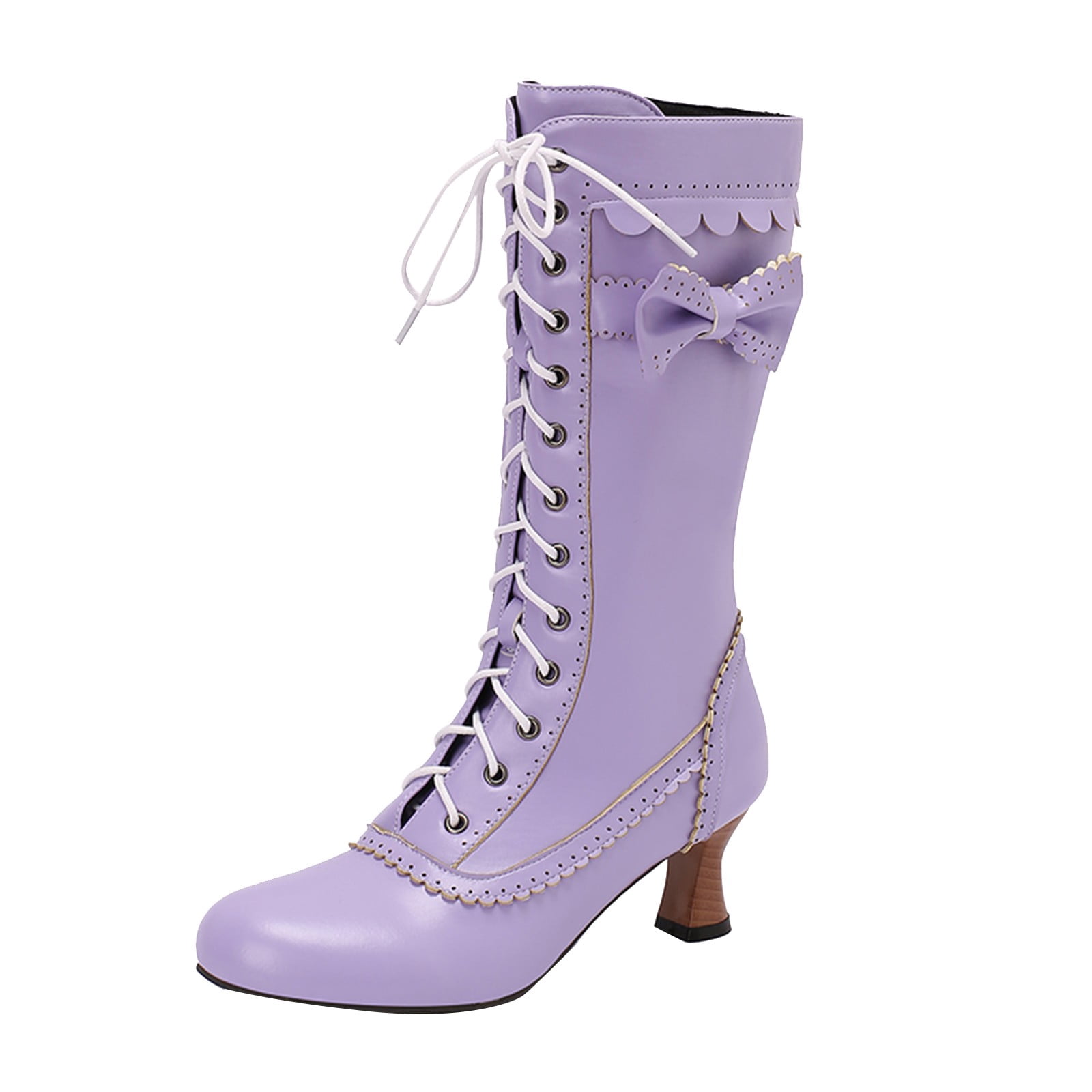 YLYL Women Gothic Victorian Boots Low Kitten Heel Mid Calf