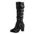 thumbnail image 1 of YLYL Women Knee High Slouch Round Toe Buckle Victorian Tall Boots Block Heel Knee-High Boots, 1 of 7