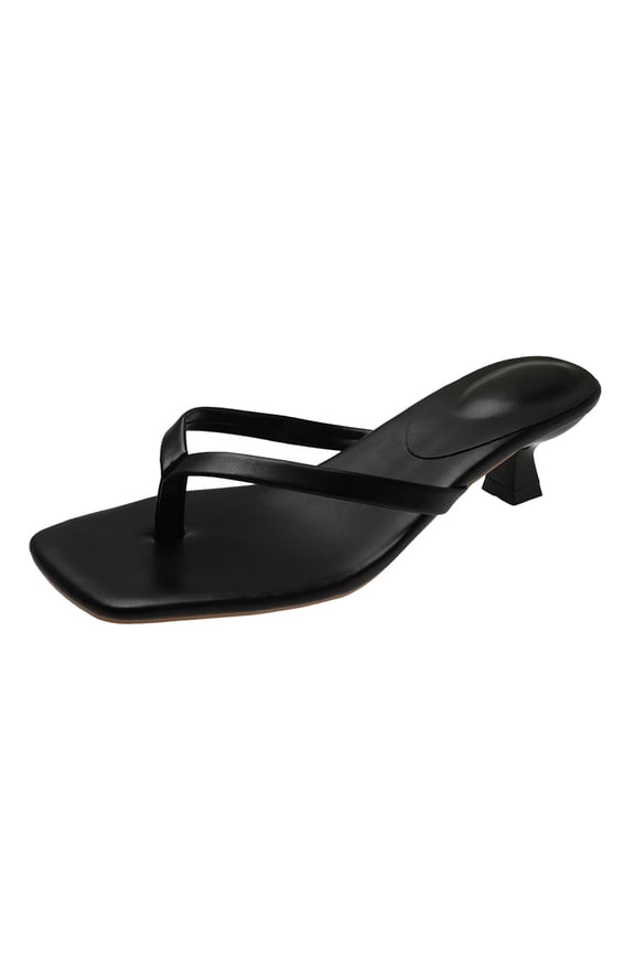 Women's Kitten Heel Sandals Square Toe Slip-On Flip Flop Heels Thong Sandals for Summer