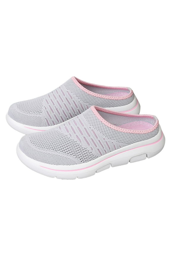 Women's Mesh Breathable Flat Mule Shoes Closed Round Toe Knit Backless Slip On Softsole Lightweight Walking Shoes for Vacation Work
