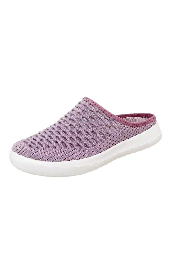Women's Mesh Breathable Flat Mule Shoes Closed Round Toe Knit Backless Slip On Softsole Lightweight Walking Shoes for Vacation Work