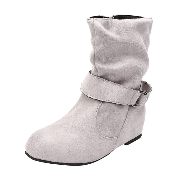 Guttear Women's Mid Calf Boots Fashion Slouchy Ruched Suede Round Toe Slip on Flats Ankle Booties Casual Winter