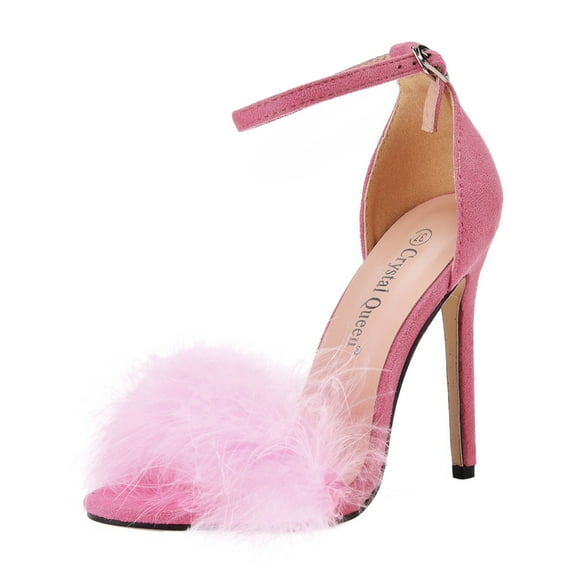 Guttear Women's Open Toe Ankle Strap Fluffy Feather Stiletto High Heel Dress Sandal