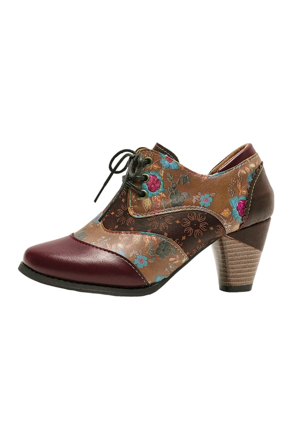 Women's Oxford Loafers Shoes with Retro Ethnic Printed Style, Brock Design for Casual and Fashion Collegiate Style