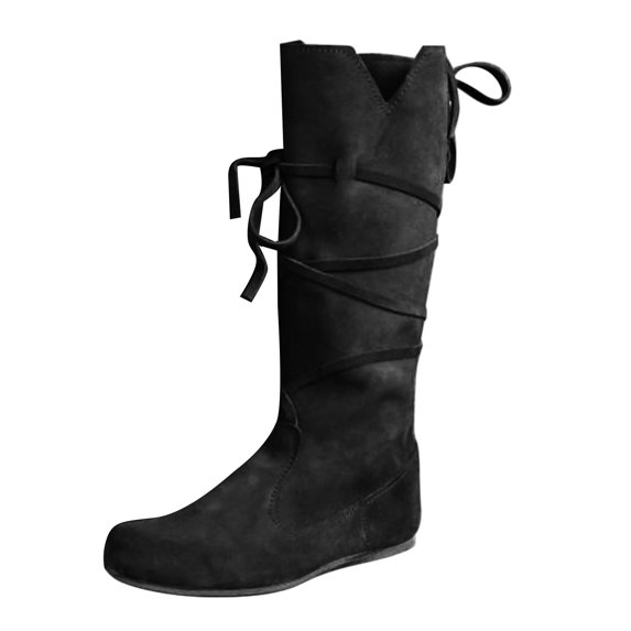 Guttear Women's Renaissance Boots Brown Cosplay Halloween Viking Pirate Steampunk Riding Long Boots