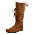 thumbnail image 1 of Guttear Women's Renaissance Boots Brown Cosplay Halloween Viking Pirate Steampunk Riding Long Boots, 1 of 5