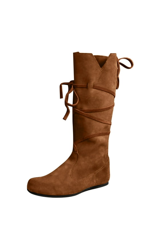 Women's Renaissance Boots Brown Cosplay Halloween Viking Pirate Steampunk Riding Long Boots