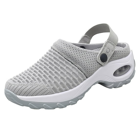 Guttear Women's Slip-on Mule Sneakers Breathable Air Cushion Wedge Backless Walking Shoe Lightweight Platform Orthotic Clog Casual Shoe
